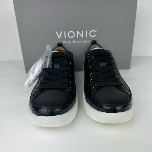 NWB Vionic Winny Leather Embossed Detail Black Lace-Up Sneakers - Size: 5 - Picture 5 of 14